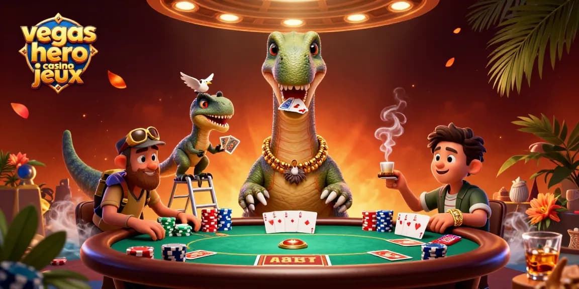 Découvrez la magie des jeux au vegas hero casino jeux avec des personnages animés sur une table de poker.