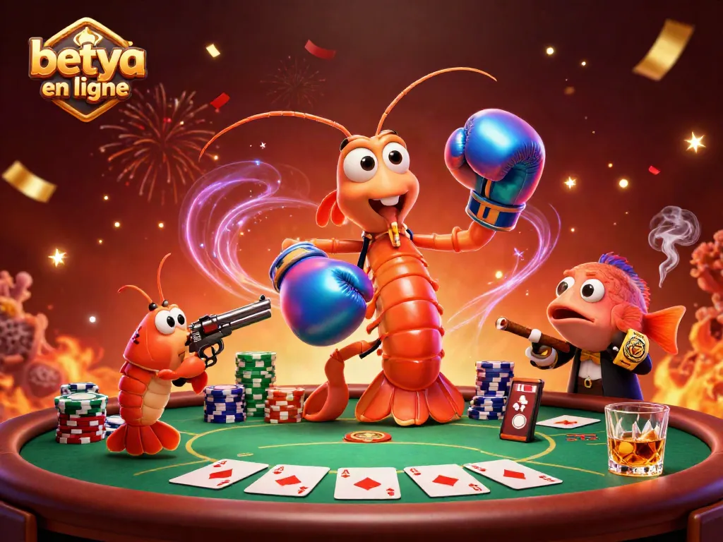 Engage in thrilling gameplay at betya casino en ligne, featuring vibrant characters and a poker-themed scene.